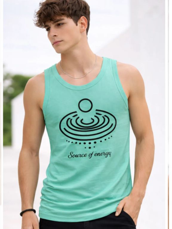 Bividí Sin Manga Hombre Verde Agua Algodón Jersey Estampado