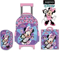 DISNEY CLASICOS - Set de Mochila con Ruedas Lonchera y Cartuchera MINNIE A4