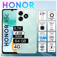 HONOR - Celular X5C 6.74" Pulg. 4GB RAM 64GB MagicOS 9.0 - Azul Cian