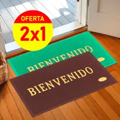SM - 2 ALFOMBRAS BIENVENIDO ANTIDESLIZANTE CON BORDES 38X58 CM VERDE Y MARRON