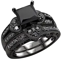 GENERICO - Par de Anillos de Compromiso Vintage en Aleación Negra con Circonia