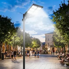 CAFINI - Farola Pastoral Solar LED 800W con Control Remoto + Sensor de Movimiento + Soporte Metálico