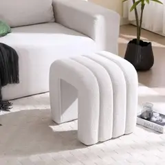 GENERICO - Puff Arcadia Tela Oveja Bouclé Beige Claro U Invertida 45x51x40 cm