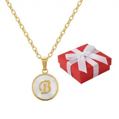 GENERICO - Collar Mujer Inicial Letra B Nácar Regalo Novia Mamá Joya Acero Dorado