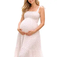 GENERICO - Vestido de Tela Lino Largo Maternidad embarazo