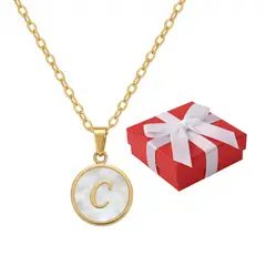 GENERICO - Collar Mujer Inicial Letra C Nácar Regalo Novia Mamá Joya Acero Dorado