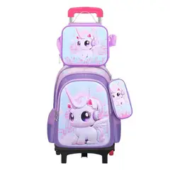 GENERICO - MOCHILA UNICORNIO TRES PIEZAS CON RUEDAS - DESMONTABLE