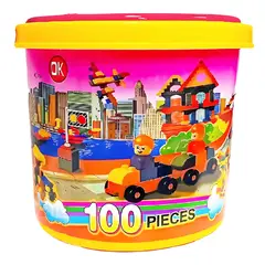 GENERICO - Balde Bloques de Construcción 100 Piezas con Reloj y Clasificador