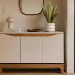 LAR DANIELSEN - Planta artificial artesanal con macetero anillado blanco - Cica 39 cm.