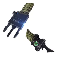GENERICO - Pulsera Tactica Paracord Camping y Supervivencia Con Navaja Silbato Mechero Brujula y Linterna Verde