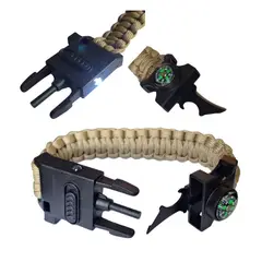 GENERICO - Pulsera Tactica Paracord Camping y Supervivencia Con Navaja Silbato Mechero Brujula y Linterna Coyote