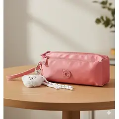 GENERICO - Cartuchera de 3 Compartimentos y Llavero de Mono Rojo Coral