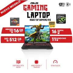 ASUS - Laptop TUF Gaming A16, AMD Ryzen 7 7445HS, 16GB DDR5, 512 GB SSD M.2, 16 WUXGA IPS