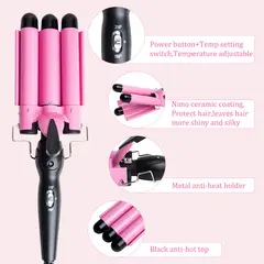 OEM - Rizador de Pelo Rizadora de 3 Tubos Tenaza Curler Multifunción para Rizar y Ondas un Efecto Ondulado