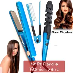 OEM - Kit Nano Plancha Alizador Laceador de Cabello + Tenaza Ondulador Rizador + Peineta