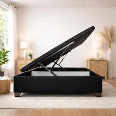 MUEBLES MACRUMO - Box Espacio Tarima reforzado P.cromadas - 1.5 Plazas + Tela ALPHA (Color Negro)