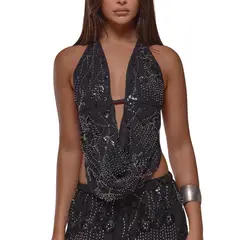 GENERICO - Top Lentejuelas Eclipse Black Brillos Ibiza