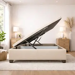 MUEBLES MACRUMO - Box Espacio Tarima reforzado P.cromadas - 1.5 Plazas + Tela ALPHA (Color Beige)