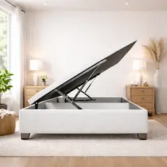 MUEBLES MACRUMO - Box Espacio Tarima reforzado P.cromadas - 1.5 Plazas + Tela ALPHA (Color Gris claro)