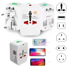 GENERICO - Adaptador Internacional de Enchufe Universal Viajero 110V–240V + 2 USB