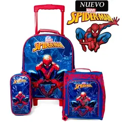 MARVEL - Set de Mochila con Ruedas EXTRA Oficio Lonchera y Cartuchera Spiderman