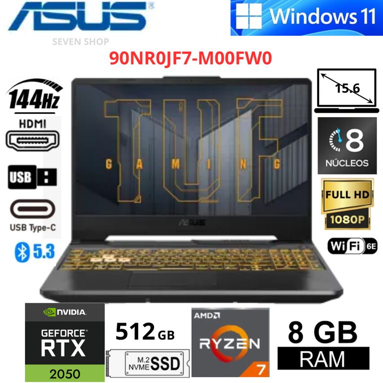 Laptop Gamer TUF Gaming A15 FA506NFR 15.6" FHD Ryzen 7 7435HS 8GB RAM 512GB SSD RTX 2050 4GB