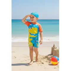 GENERICO - Ropa de Baño para Niño UV Dinosaurio Amarillo Sonriendo con Nubes Celeste