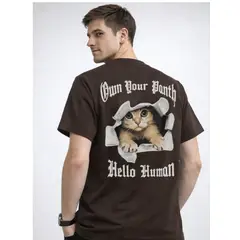 ENKI - Polo Hombre Marrón Algodón Jersey con Estampado Gráfico Urbano