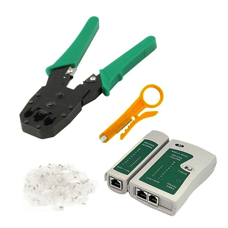 Probador de Cables Testeador + Crimpeador Ponchador + 12 RJ45 CAT5 CAT5e Conectores