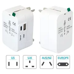 GENERICO - Adaptador Internacional Enchufe Universal Viajero 110v 220v + 1 USB + 1 tipo C