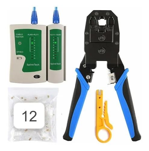 Kit Redes: Crimpeadora 3 en 1 + Testeador de Cables Lan + 12 Conectores RJ45 Cat5e - Profesional