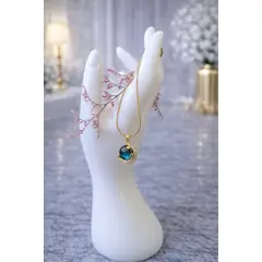 GENERICO - Collar Luna Galáctica Dorado con Esfera Azul