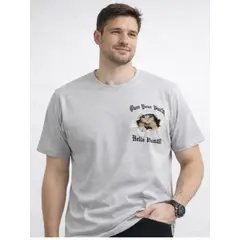 ENKI - Polo Hombre Melange Gris Algodón Jersey con Estampado Gráfico Urbano