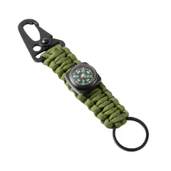 GENERICO - Llavero Tactico con Gancho tipo Mosqueton Brujula y Argolla Verde