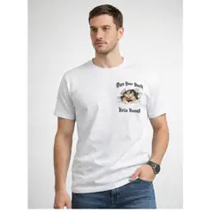 ENKI - Polo Hombre Blanco Algodón Jersey con Estampado Gráfico Urbano