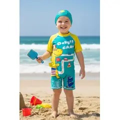 GENERICO - Ropa de Baño para Niño UV Dinosaurio Amarillo en Pista de Autos