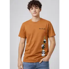 ENKI - Polo Hombre Color Lacre Algodón Jersey con Diseño Panda Slow Hustle