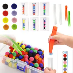 GENERICO - Juguete Montessori clasificación tubo de ensayo y pompones con pinzas