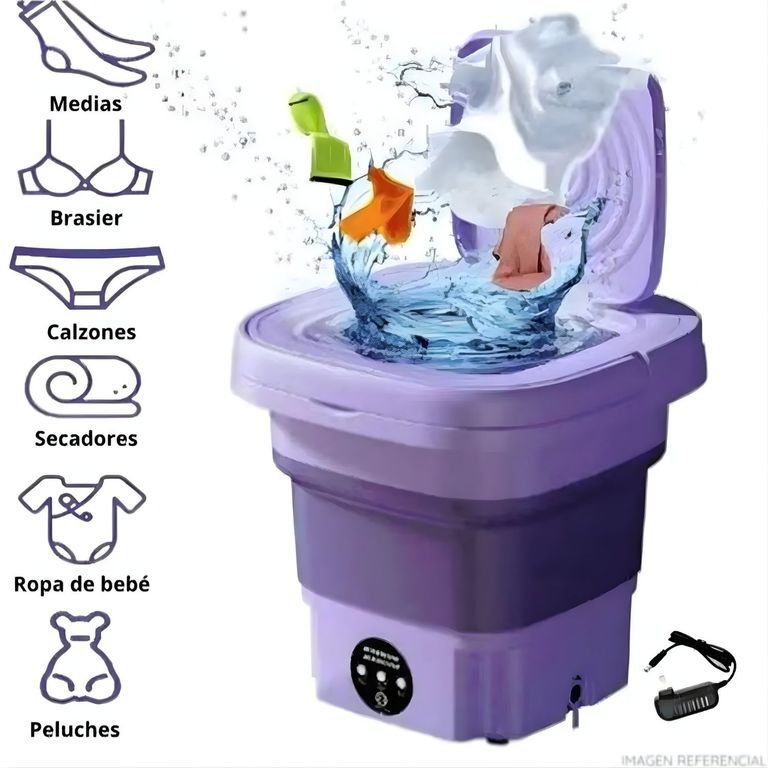 Mini Lavadora Plegable Portátil Purpura para Ropa Delicada