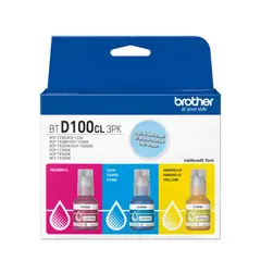 BROTHER - BTD100CL3PK Pack 3 Botellas de Tinta Original Cian, Magenta y Amarillo