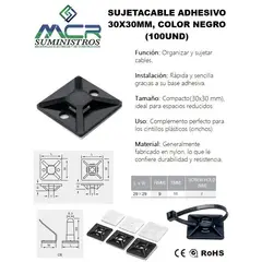 GENERICO - SUJETACABLE ADHESIVO 30x30MM NEGRO 100UND
