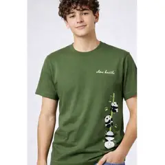 ENKI - Polo Hombre Verde Laurel Algodón Jersey con Estampado Panda Slow Hustle