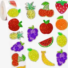 GENERICO - 100 stickers en rollo frutas con brillo