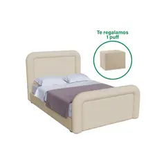 MUEBLES MACRUMO - Cama tapizada Premium Lujo Beige 2 Plz Personaliza el color + puff gratis