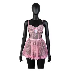 GENERICO - BABYDOLL LENCERIA SEXY DE ENCAJE ROSADO