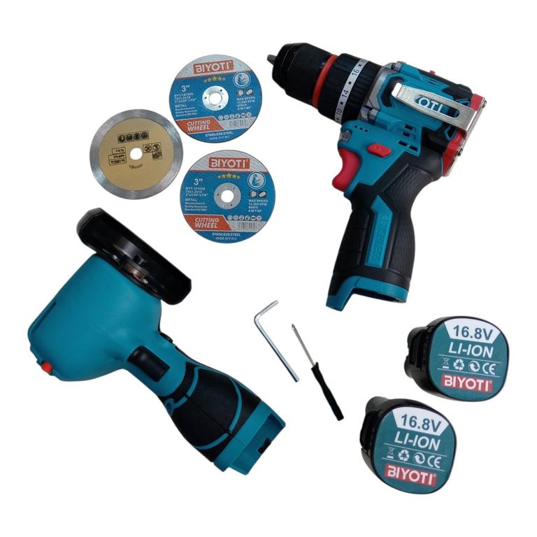 Kit taladro atornillador y amoladora 16.8V Combo Biyoti 2 en 1 inalambrico portatil
