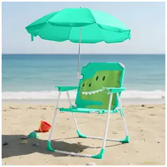 KELLER - Silla para Niños Plegable con Sombrilla Diseño Dino Verde XC6