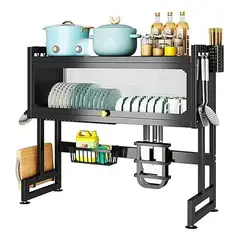 GENERICO - ESCURRIDOR DE PLATOS CON TAPA COLOR NEGRO