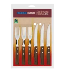 TRAMONTINA - SET DE CUBIERTOS CHURRASCO TRADICIONAL MANGO DE MADERA 12 PIEZAS