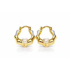 GENERICO - Argollas bicolor con corazón mujer acero inoxidable dorado y plateado